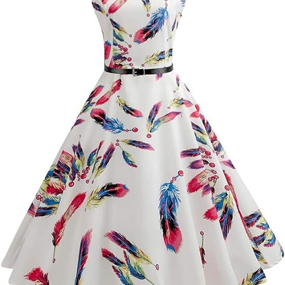 Colorful Feather Sleeveless Dress, Size Medium - Picture 10 of 13